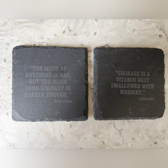 Slate Whiskey Quote Coasters Set - Picture 1 of 5